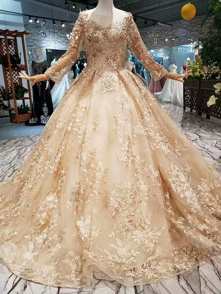 MAGGIEISAMAZING Wholesale REAL PICTURE jewel long sleeve heavy beaded floor length Exposed Boning Empire Wedding Dresses CYH147944