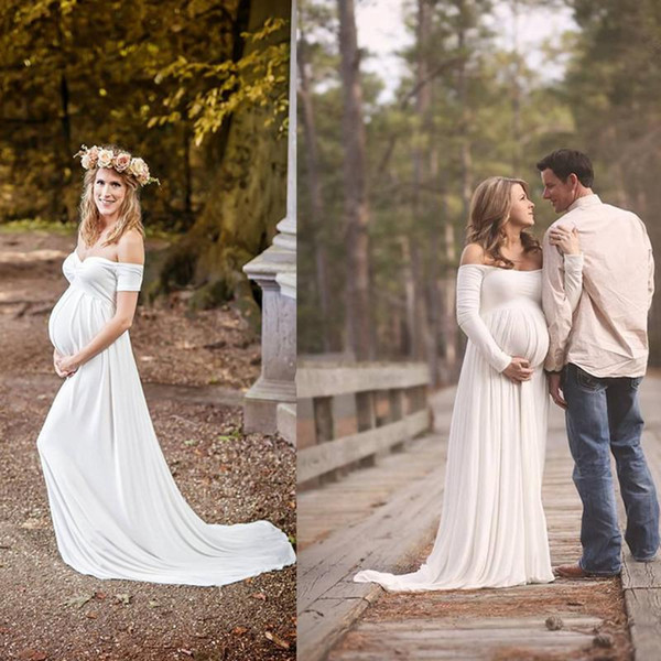 New Maternity Wedding Dresses For Pregnant Woman Empire White Soft Chiffon Off The Shoulder Simple Bridal Gowns Plus Size Dress