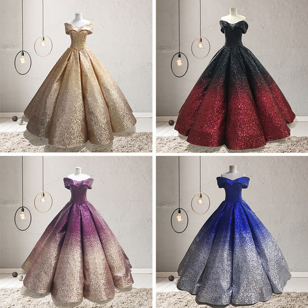 NEW Vintage Royal Lady Colorful Bateau Wedding Dress 6 Kinds Gradual Change Colors Sequin Bling Dresses Bridal Wedding Party Gown Dress D31