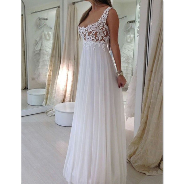 Simple Empire Wedding Dresses Straps Cheap Scoop Neck Lace Summer Beach Pregnant Maternity Bridal Gowns Custom Made