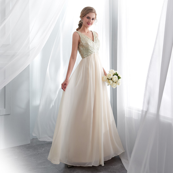 MAGGIEISAMAZING Wholesale v neck back zipper Exposed Boning chiffon Empire Wedding Dresses with floor length CYH0000E020