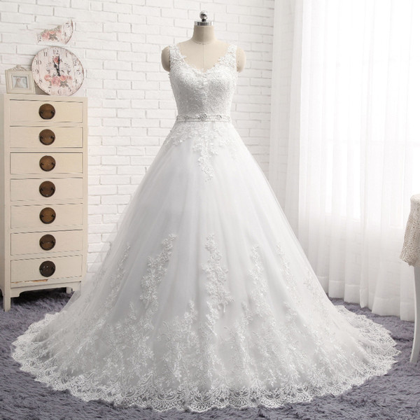 2017 Bohemian Wedding Dresses A-line Straps Tulle Appliques Lace Bridal Gowns Vintage Garden Formal Dress For Brides Real Photo