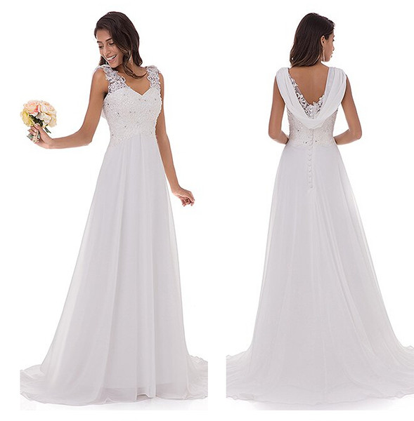 Wedding Dress Women's Double V-Neck Sleeveless Lace Wedding Dress Part Dress