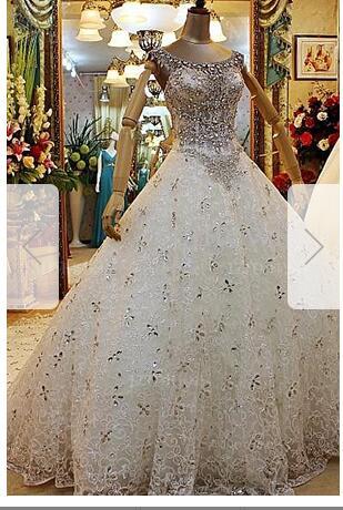 Ball Gown Scoop Cathedral Train Lace Wedding Dressa30