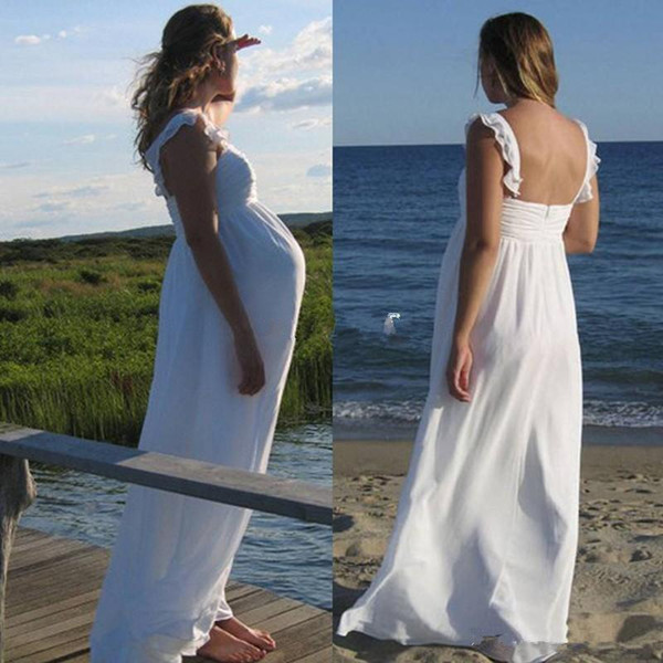 Elegant Empire Maternity Wedding Dresses Spagetti Straps Chiffon Floor Length Sexy Beach PregnantBridal Gowns Custom Made