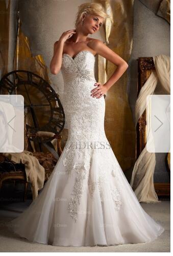 Trumpet/Mermaid Strapless Sweetheart Chapel Train Lace Wedding Dress00091