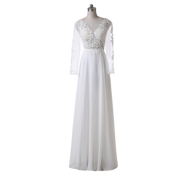 Long Sleeve Beach Wedding Dresses Applique A-Line Scoop Neckline Floor Length Custom Lace Chiffon Vintage Bridal Gowns Real Image W2566