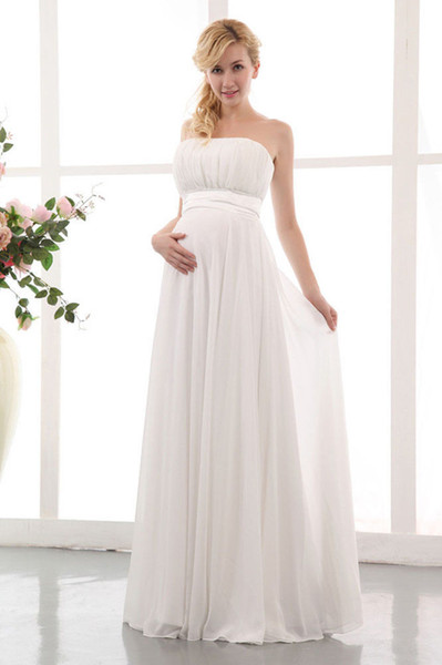 Elegant Chiffon Maternity Wedding Dress Strapless Floor Length Empire Pregnant Bridal Gowns Simple Design Custom Size