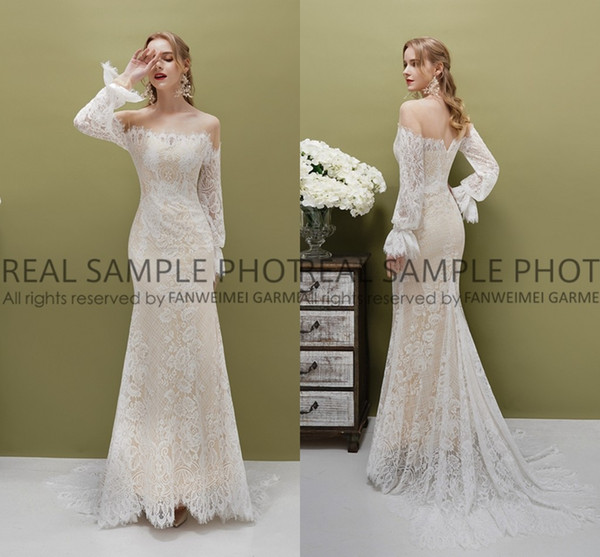 Vintage Off Shoulder Beach Mermaid Wedding Dress Real Pictures Sexy Full Lace Bohemian Plus Size Country Bridal Gown