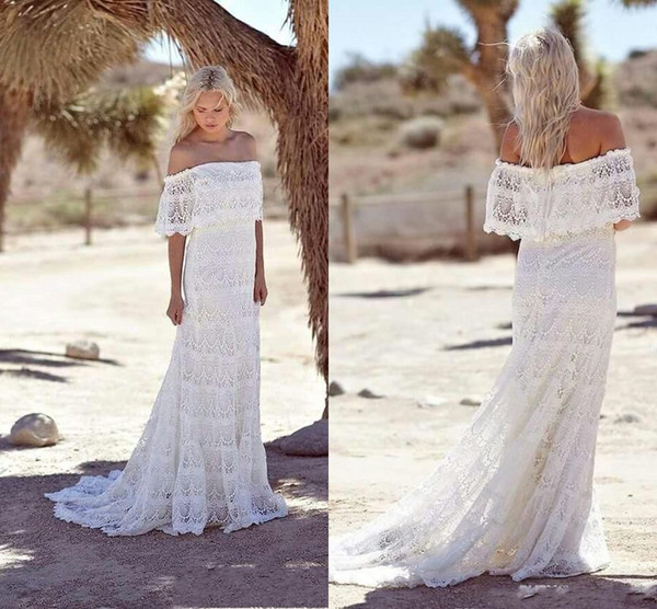 Full Lace Off Shoulder Country Bohemian Wedding Dresses Cheap Elegant Beach Boho Plus Size Bridal Gown