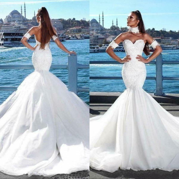 Plus Size Mermaid Wedding Dresses Illusion Lace Appliques Beads Bridal Gowns Vestido Novia