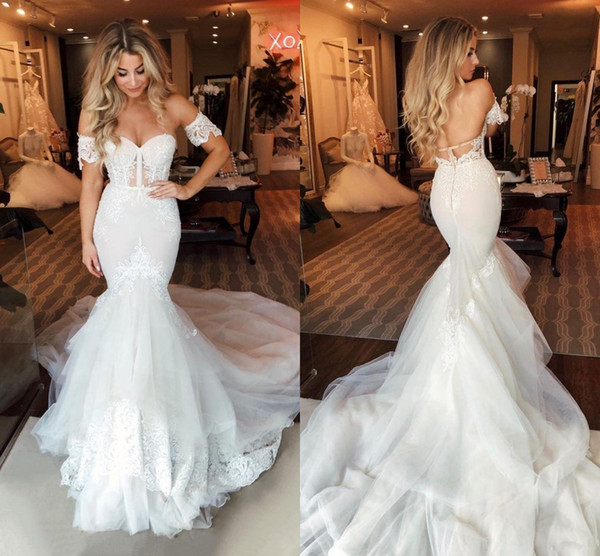 Berta Mermaid Wedding Dresses New Sweetheart Lace Backless Tulle Sweep Train Robe de mariee with Short Sleeves Wedding Gowns