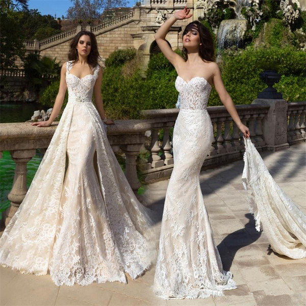 New Champagne Mermaid Wedding Dresses With Detachable Train Bridal Gowns Plus Size Wedding Dress Robe De Mariee