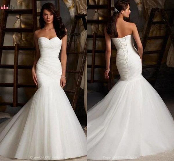 Vintage Sweetheart Mermaid Wedding Dresses Cheap Strapless Lace-Up Back Sheath Ruched Plus Size Bridal Gown BM1604