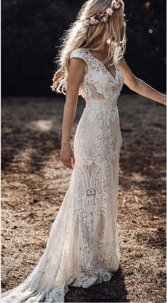 Vintage Berta Full Lace Mermaid Wedding Dresses V Neck Cap Sleeve Bridal Gowns Bohemian Beach Garden Custom Made vestido de novia