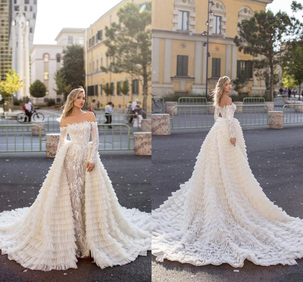 Mermaid Wedding Dresses With Long Train Off Shoulder Appliques Lace Bridal Gowns Sweep Train Robes De Mariée