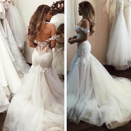 Robe De Mariage Backless Off-Shoulder Appliques Mermaid Wedding Dresses Lace Bride Wedding Gowns Vestido De Noiva