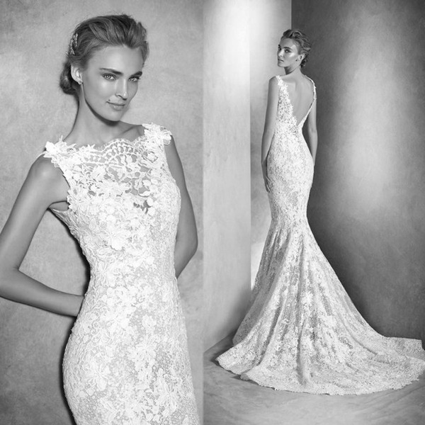 Sexy Lace Wedding Dresses Mermaid Appliques Custom Made Plus Size Bridal Gowns Sleeveless Backless Illusion Bride Dress