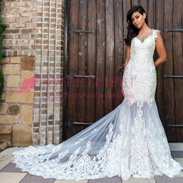 Lace Mermaid Wedding Dress Plus Size Sweetheart Backless Tulle Bridal Gown Appliques robe de marriage