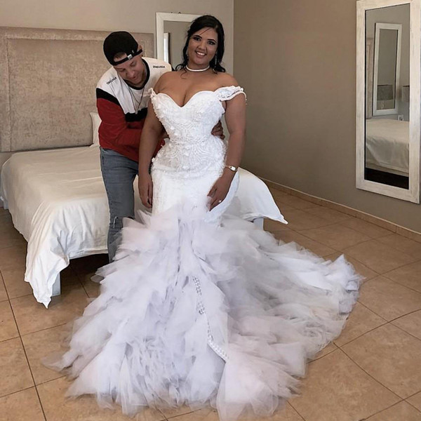 Gorgeous Mermaid Wedding Dresses Off the Shoulder 3D Appliqued Sexy Bridal Gowns South African Tulle robes de mariée