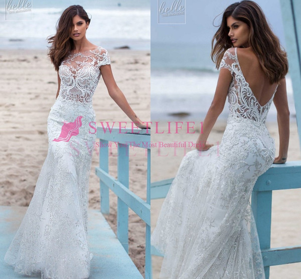 Gorgeous Mermaid Lace Appliques Wedding Dresses Backless Short Sleeve Floor Garden Bridal Gown Custom Made Hot Sale