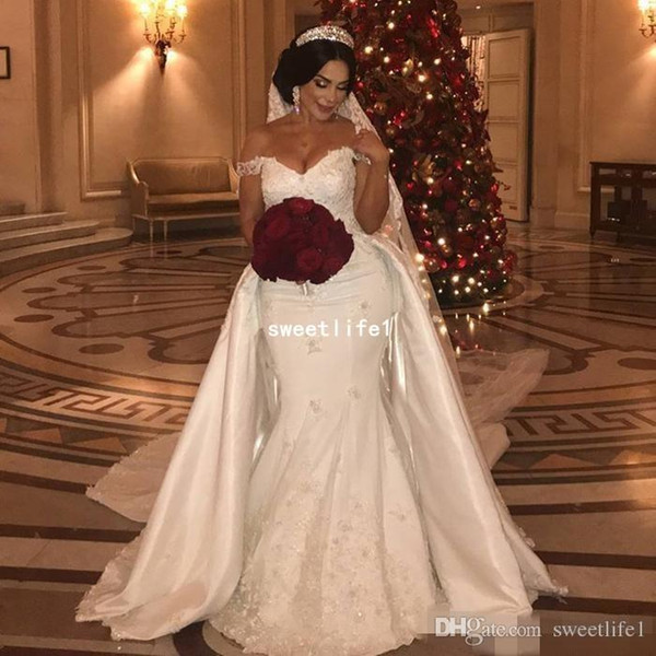 Elegant Beaded Lace Wedding Dresses African Off Shoulder Mermaid Bridal Gowns Applique Sexy Plus Size Bride Dress