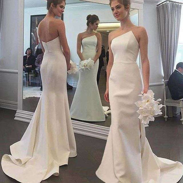 Gorgeous Strapless Mermaid Wedding Dresses Zipper Back White Satin Floor Length Bridal Gown Custom Made Hot Sale