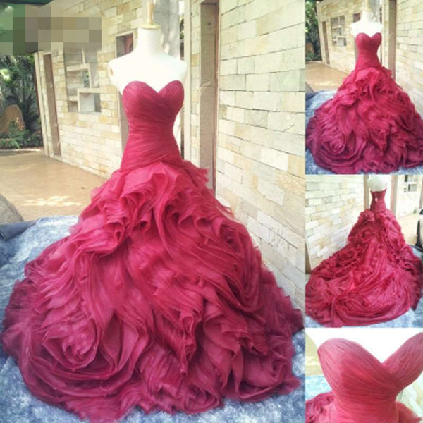 Gorgeous 3D Rose Flower Mermaid Wedding Dresses Ruffles Ruched Pretty Red Bridal Gowns Plus Size Sweetheart Vestido De Noiva