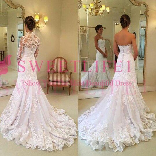 Elegant With Jacket Wedding Dresses Mermaid Lace Sweetheart Back Cover Button Sweep Train Boho Country Bridal Gown Custom Made