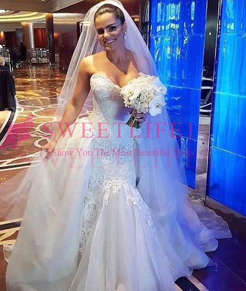 Sweetheart Neck Mermaid Wedding Dresses Detachable Train Lace Appliques Church Bridal Gown Custom Made