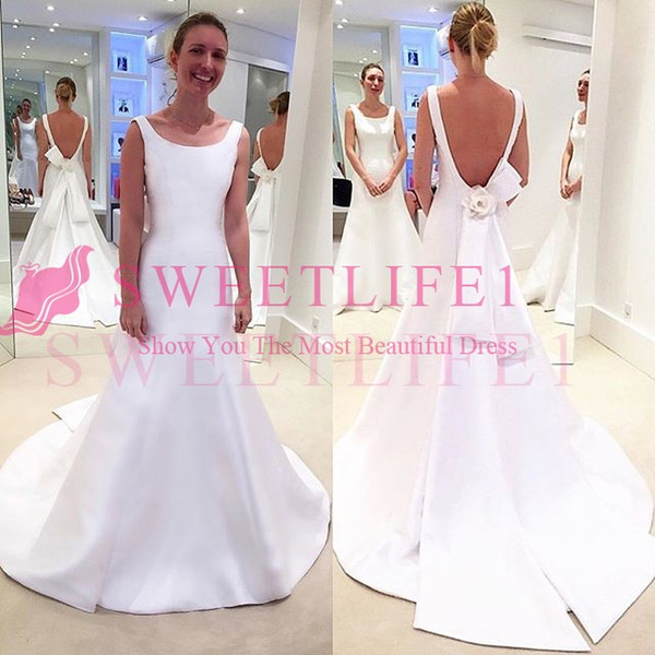 New White Backless Mermaid Wedding Dresses Elegant Stain Sweep Train Country Style Bride Gown Dresses Custom Made Hot Sale