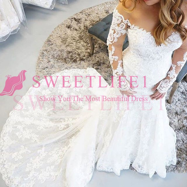 Chic Off The Shoulder Long Sleeve Wedding Dresses Lace Sweep Train Country Style Bridal Gown Custom Made Hot Sale