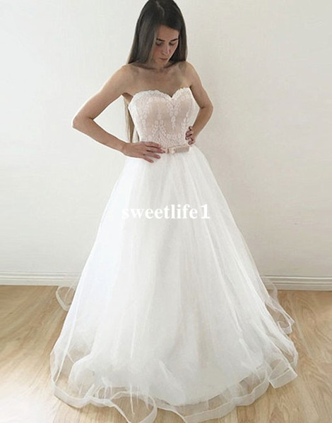 Boho Beach Sweetheart Wedding Dresses Lace A Line Puffy Tulle Floor Length Rustic Bridal Gown Custom Made Hot Sale