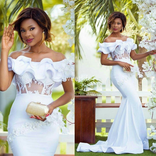 Nigern Off The Shoulder Mermaid Wedding Dresses Ruffles Tiered Skirts Lace Appliques Mermaid South Africa Style Bridal Gowns Custom