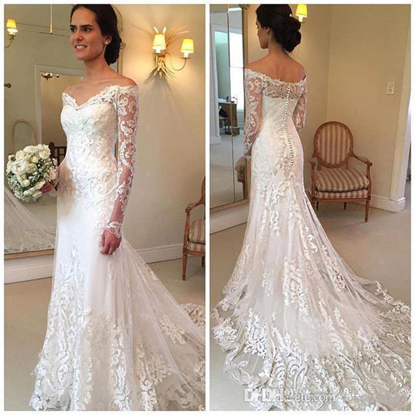 Gorgeous Long Sleeves Lace Mermaid Wedding Dresses Dubai African Style Vintage Off Shoulder Bridal Gowns