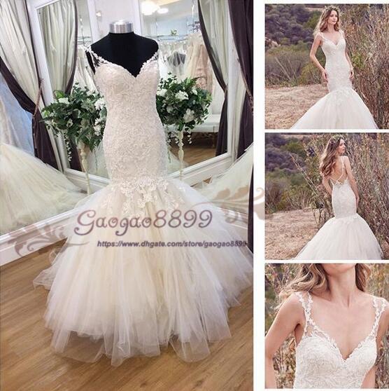 African Nigerian spaghetti mermaid Wedding Dresses lace Beading Tiered Long sweep Train Tulle plus size sexy Mermaid Bridal Gowns