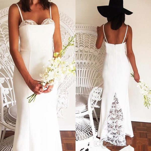 simple lace Backless Wedding Dresses Mermaid Spaghetti Strap Sexy Floor Length Wedding gowns Cheap Boho Hippie White Bridal Dress