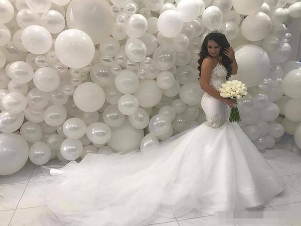 Sexy Arabic Middle East Plus Size Mermaid Wedding Dresses Sweetheart Beading Lace Court Train Ivory Vintage Bridal Gowns