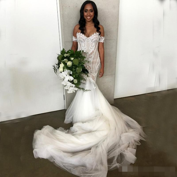 Saudi Arabic Mermaid Wedding Dresses Bridal Gowns chapel long train off the shoulder wedding Gowns