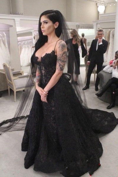 Lace Gothic Wedding Dresses Bridal Gowns with Detachable Train Sweep Train Mermaid Bridal Gown Custom Made Wedding Guest Dress