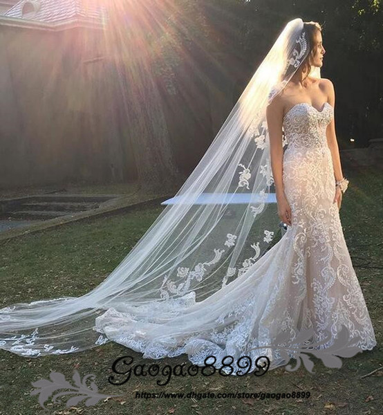 A line Boho wedding dresses sweetheart Bohemia Lace Appliqued Bridal Gowns custom made sweep train with long veil Vestidos De Novia