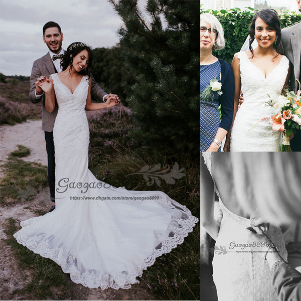 vintage lace backless Mermaid Wedding Dresses cape sleeve V neck turkey trumpet Plus Size Country Bridal Gown