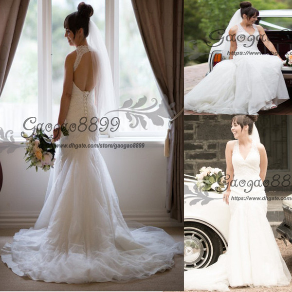 Modest Lace Mermaid Wedding Dresses elegant V neck lace up hollow corset tulle skirt country garden backless plus size bridal Wedding Gowns