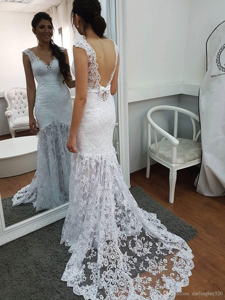 Wedding Dress V Neck Sleeveless Backless Belt Sweep Train Lace Applique Vestido de novia Wedding Bridal GownsRobe de Marriage