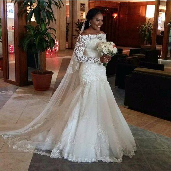 Arabic Sheer Long Sleeve Lace Mermaid Wedding Dresses With Appliques Off Shoulder Tulle Trumpet Bride Bridal Gowns