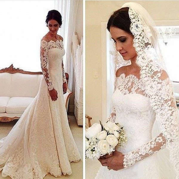 Lace Wedding Dress Long Sleeves Sexy Off Shoulder Vintage Custom Made Sweep Train Bridal Gowns Hot Sales