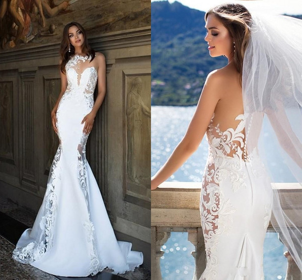 Wedding Dresses robe de marriage Button Back Sweep Train Mermaid Bridal Gowns With Appliqued Elegant Wedding Gowns