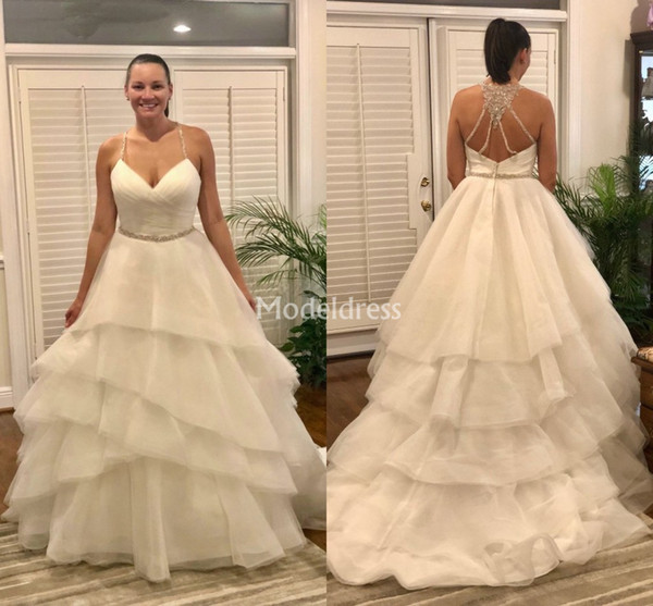 Gorgeous Tiered Wedding Dresses V-Neck Sweep Train Ruffles Country Style Church Bridal Gowns Charming Castle Chapel Vestidoe De Noiva Custom
