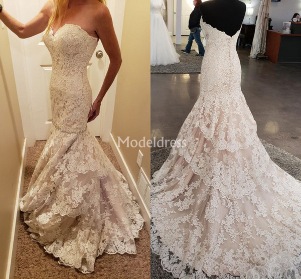 Luxury Mermaid Lace Wedding Dresses Sweetheart Sweep Train Appliques Backless Castle Chapel Bridal Gowns Cheap Vestidoe De Noiva Custom