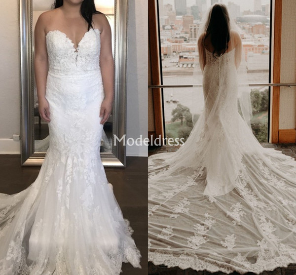 Elegant Lace Mermaid Wedding Dresses For Bride Sweetheart Applique Sweep Train Country Bridal Gowns Gorgeous Church Vestidoe De Noiva Custom